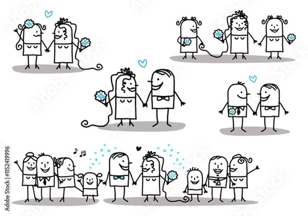 Obraz Cartoon stick characters celebrating wedding day