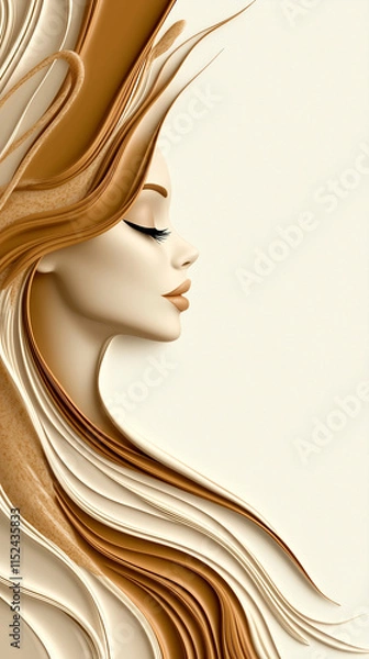 Fototapeta Sculpture of a girl, dreamy, mysterious, elegant pose, curves, graceful lines, simple shape, smooth surface, minimalist style, smooth stone carving, contemporary art piece