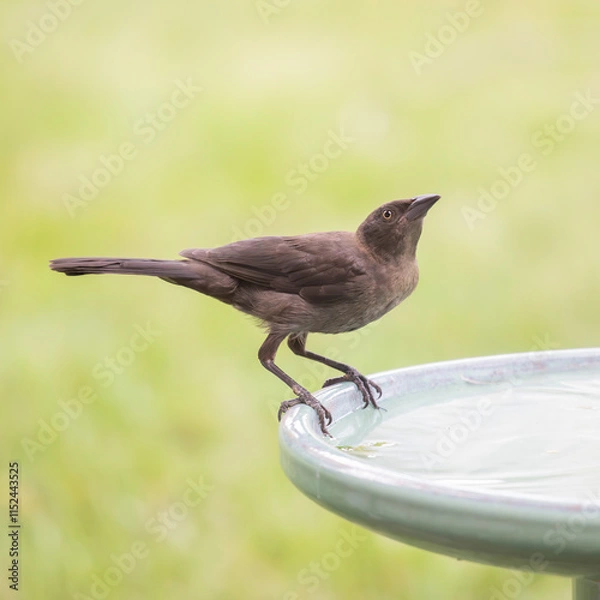 Obraz Grackle perched on bird bath