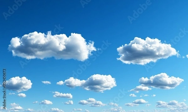 Obraz A clear blue sky with glowing white cumulus clouds. The sun is high at midday. A sweeping, dramatic cloudscape.