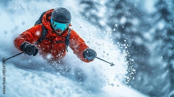 Fototapeta Extreme skier floating the air action packed winter adventure in the snow