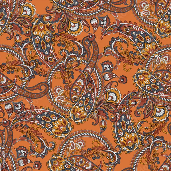 Fototapeta Paisley Floral oriental ethnic Pattern. Seamless Vector Ornament. Ornamental motifs of the Indian fabric patterns.