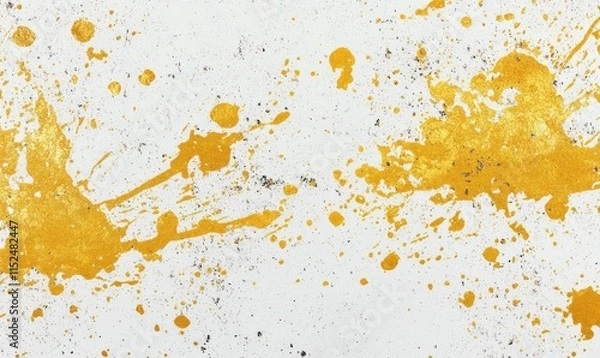 Obraz Gold splatter and brush stroke texture on white background. Abstract metallic design element for decoration and print