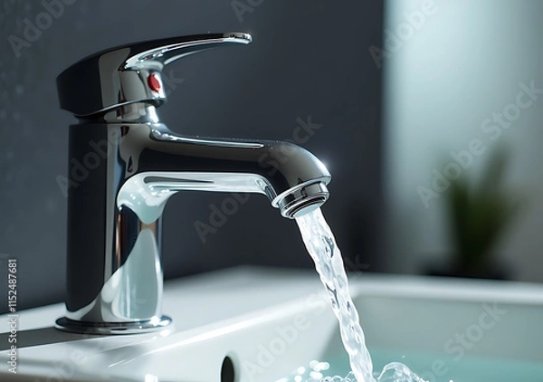 Obraz modern chrome faucet shiny water feature cut