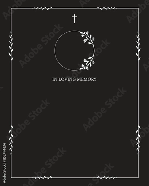 Fototapeta Funeral vector card. Empty card. Black and white frame with text 