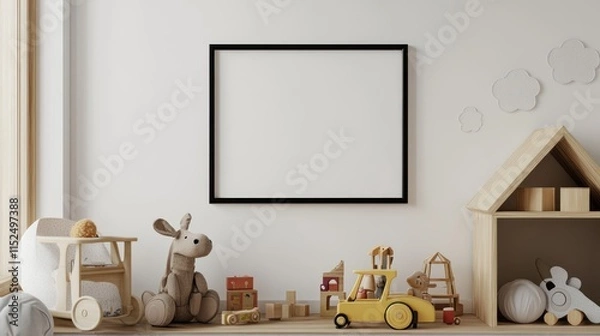 Fototapeta Playroom Interior Design with Toys and Empty Frame