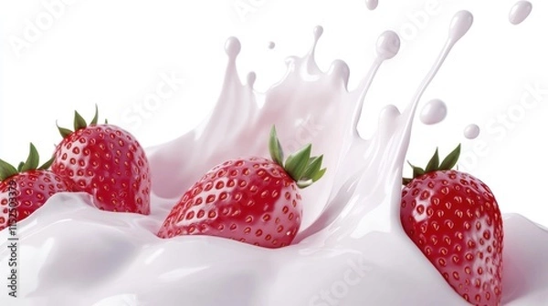 Fototapeta Fresh Strawberries Splashing in Milk