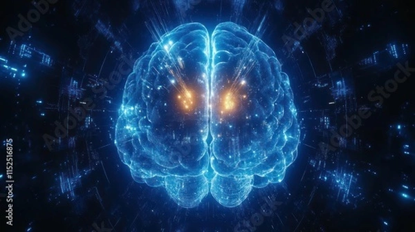 Fototapeta Glowing digital human brain, neural network concept.