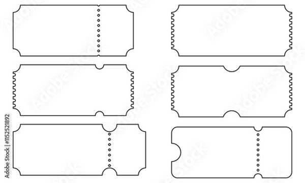 Fototapeta Ticket Templates Set, Contour, Collection of Blank Empty Ticket and Coupon Template, Line Frame, Vector