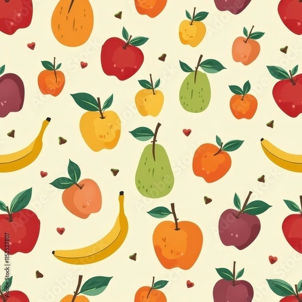 Fototapeta Colorful Fruit Pattern with Apples, Bananas, and Pears