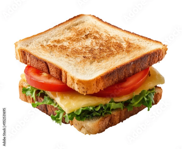 Obraz Classic toasted sandwich with cheese, lettuce, and tomato filling, freshly prepared for food menus, advertising, or photography projects isolated on transparent background.