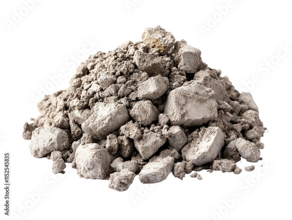 Fototapeta Pile of gray cement rubble and crushed concrete, raw construction material, industrial texture for construction or demolition concepts isolated on transparent background