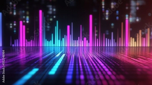 Fototapeta Colorful Sound Wave Visualization with Digital Glowing Bars