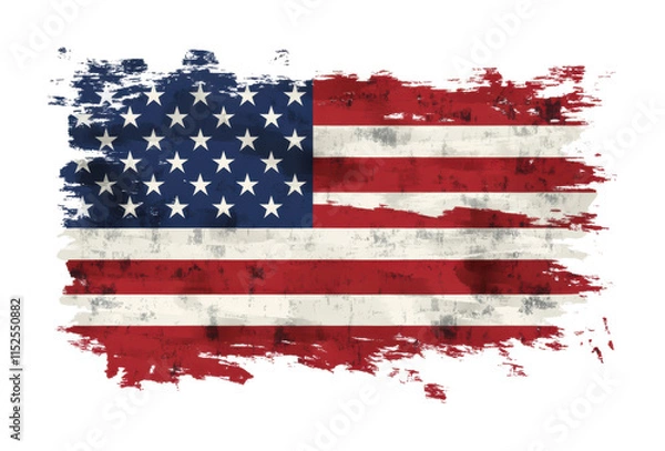 Obraz American flag painted with bold brush strokes, patriotic abstract art perfect for Independence Day or national celebrations isolated on transparent background.