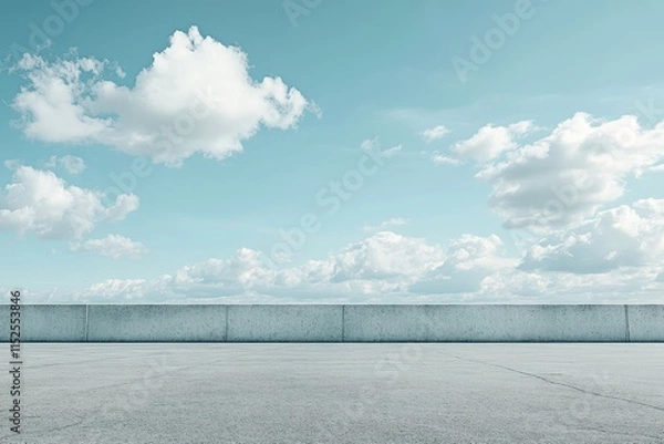 Obraz Empty concrete rooftop with blue sky and clouds.
