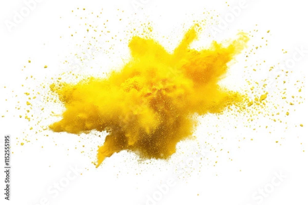 Fototapeta a vibrant yellow powder explosion against a clean transparent background the powder is dispersed in a cloud-like shape. with a burst of fine particles creating a dynamic and energetic visual