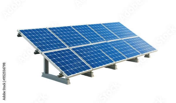 Obraz Row of solar panels with reflective surface, sustainable energy, solar technology, modern renewable power source, clean electricity generation, isolated on transparent background, photovoltaic cells
