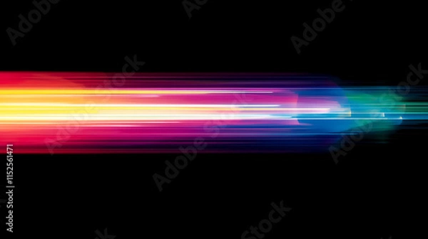 Obraz 黒背景にスピード感のある虹色の光の直線