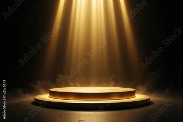 Obraz Empty Stage with Golden Podium and Dramatic Spotlight