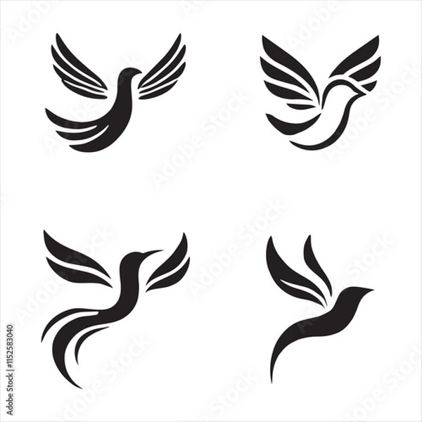 Fototapeta Four Stylized Black Birds silhouette vector eps illustration on a white background