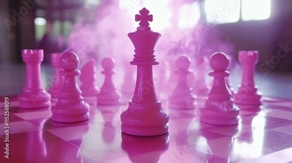 Obraz Glass chess pieces on red, a strategic battle of business leadership