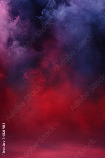 Fototapeta Dramatic Red and Blue Smoke Background, Vapor Texture, Abstract Cloud, Fantasy Setting