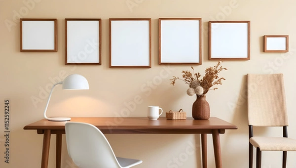 Fototapeta Minimalist Interior Environment Design with Modern and Natural Accents, AI Generative Image