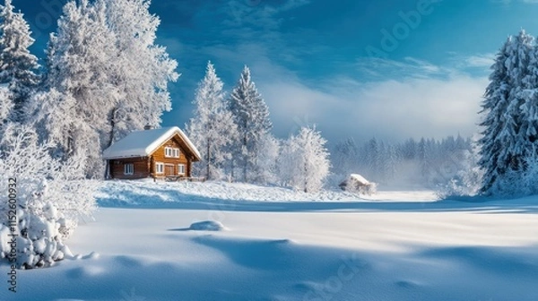 Obraz Winter Wonderland Cabin: A Serene Snow-Covered Escape