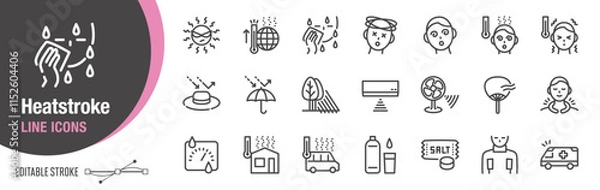 Fototapeta ライン・アイコン｜熱中症と熱中症対策　[線の編集可能]