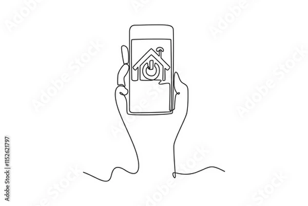 Fototapeta Smart home technology concept. Single line draw design vector graphic illustration.