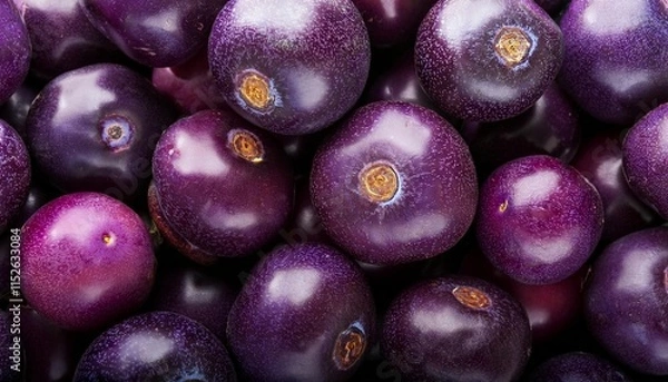 Fototapeta Flat Lay Top View of Bright Ripe Fragrant Purple Maqui berry Fruit as Background