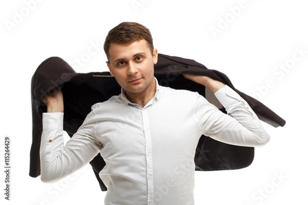 Obraz Handsome businessman throws jacket