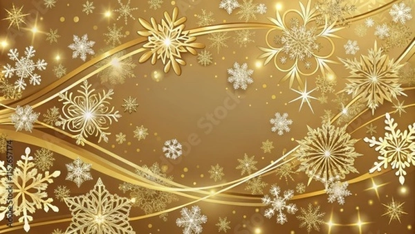Fototapeta Elegant pen strokes adorn a festive holiday card background with gold accents and subtle snowflakes, kalligraphie