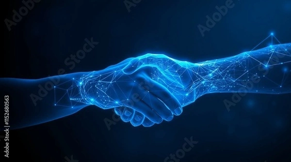 Fototapeta futuristic digital handshake concept with glowing polygonal connections in a technology-inspired design