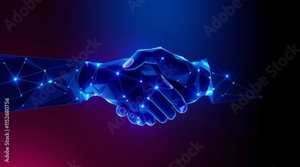 Fototapeta futuristic digital handshake concept with glowing polygonal connections in a technology-inspired design