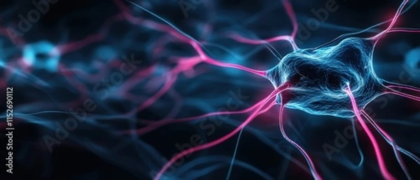 Fototapeta Intricate Neural Network Connections with Glowing Neurons and Digital Visualization in a Dark Background
