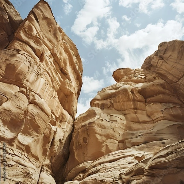 Fototapeta Trail to the Observation Point, Magnificent view of remarkable sandstone formations from a wide viewpoint, Scenic desert canyon trail with towering sandstone walls under a partly cloudy sky.