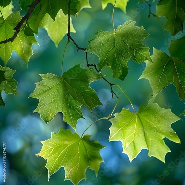 Fototapeta Intense Green Leaf Veins in Close-Up Detail, Close up of leaf veins, Lush Green Leaf Texture Background with Delicate Veins and Vibrant Coloration.
