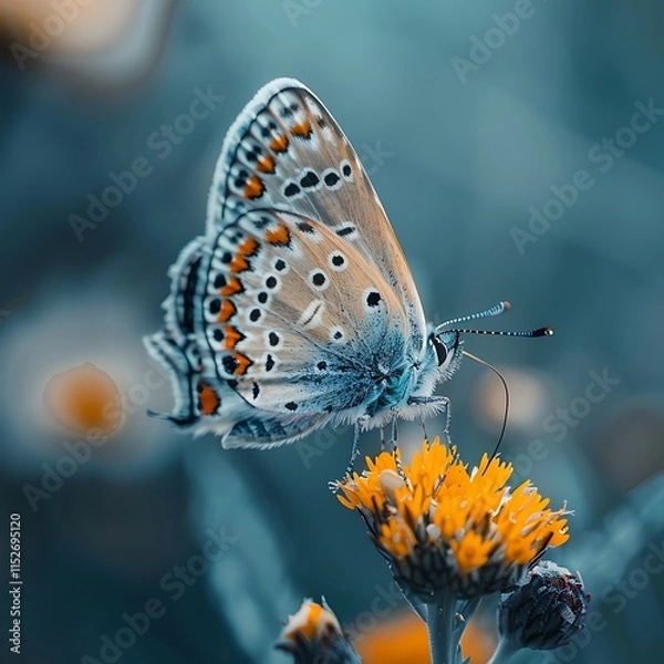 Fototapeta Butterfly Harmony: A Winged Beauty Rests on a Wildflower, Symbolizing the Delicate Balance of Ecosystems, Colorful butterfly on a vibrant floral journey during the season.
