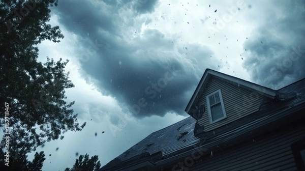 Fototapeta Severe Storm Battering House Roof Hail Damage and Intense Rain