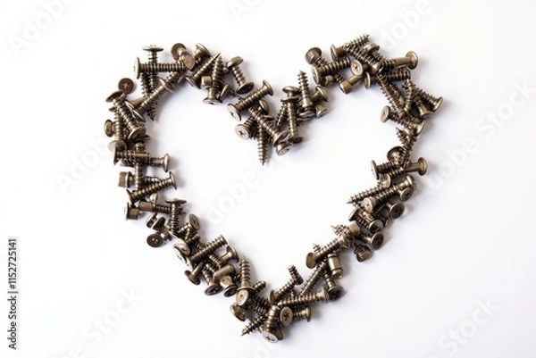 Fototapeta Unique Heart-Shaped Arrangement of Screws Perfect for DIY Projects, Crafts, and Home Decor