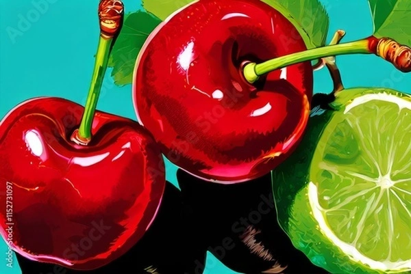Obraz cherry red lime green bright bold red with a vivid green
