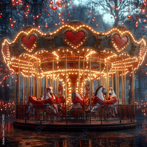 Obraz Romantic Illuminated Carousel at Night - Romantic/Valentine's Day t.