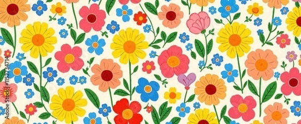 Fototapeta "Whimsical Folk Art Floral Pattern: A Playful Spring Garden Design"