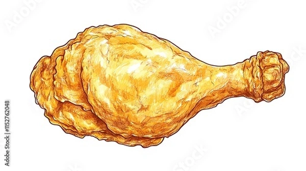 Obraz Delicious Crispy Fried Chicken Drumstick - Hand-Drawn Illustration