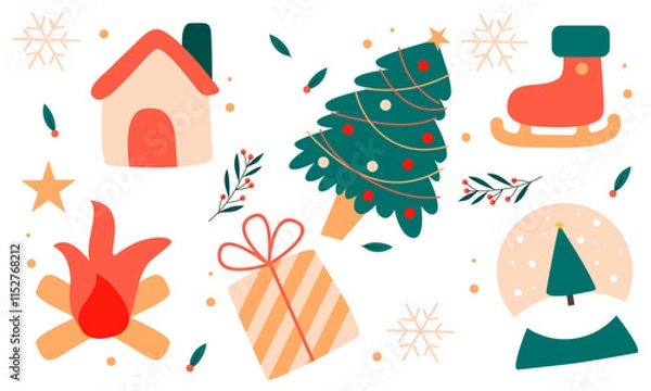 Obraz Christmas collection of decorative winter elements