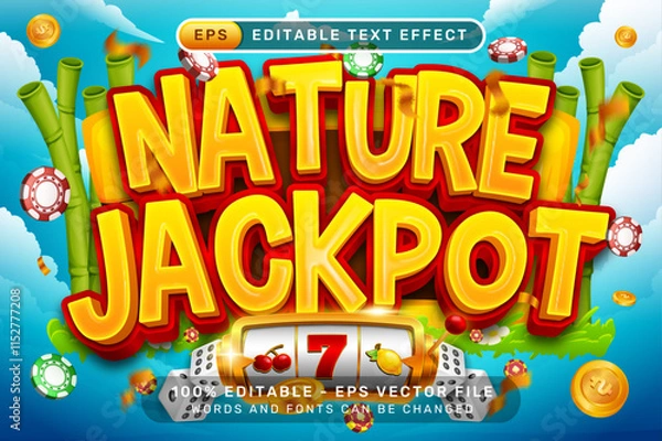 Fototapeta nature jackpot 3d text effect and editable text effect with blue sky, and a border of bamboo plants