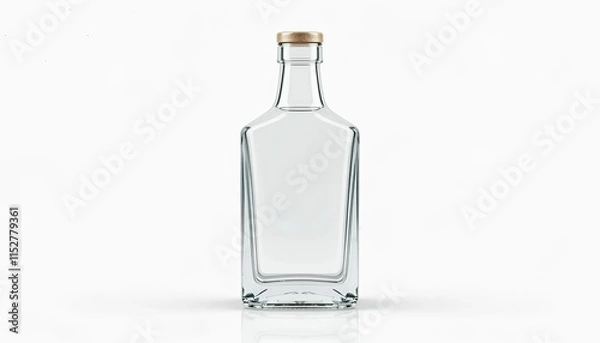Fototapeta An empty glass bottle with a lid highlighted on a white background
