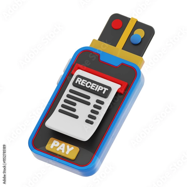 Fototapeta A 3D icon illustration depicts a mobile phone app for making payments and generating a digital receipt.