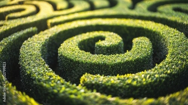 Fototapeta Aerial view of a lush green hedge maze featuring intricate,